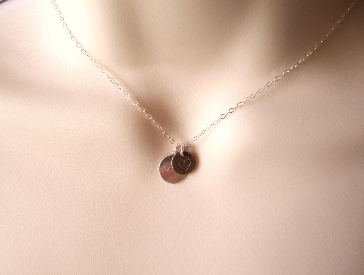 Sterling silver love and antique brass heart pendant necklace, simple handmade, tiny light everyday jewelry, flower girl, bridesmaid