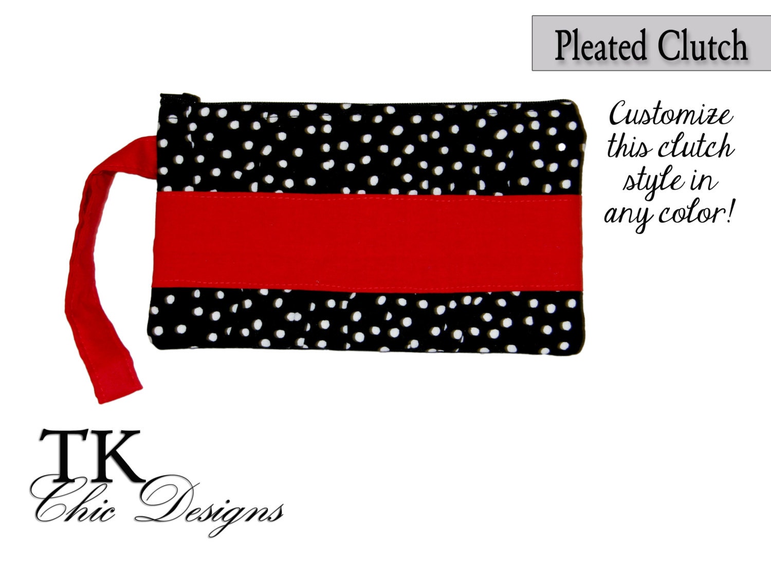 Georgia inspired red, black & white polka dot gameday pleated clutch