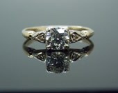 Vintage 1940's Diamond Engagement Ring 14k white gold Illusion Head Two Tone Swirl Shoulders Unique RGDI716