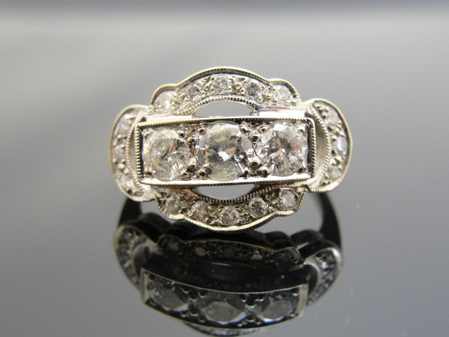 14k White Gold Ladies Diamond Dinner Ring, Alternative Wedding Band, Low Profile Fligree, Pave RGDIA800D