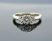 Contemporary Minimalist Three Stone Diamond Engagement Ring in 14k White Gold RGDIA143D
