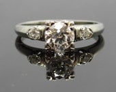 Gorgeous 18K White Gold 1940s Antique Mine Cut Diamond Engagement Ring - RGDI138P