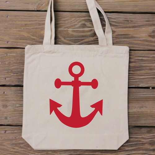 Nautical Anchor Tote Bag - Classic Red - Custom Canvas Bag Design
