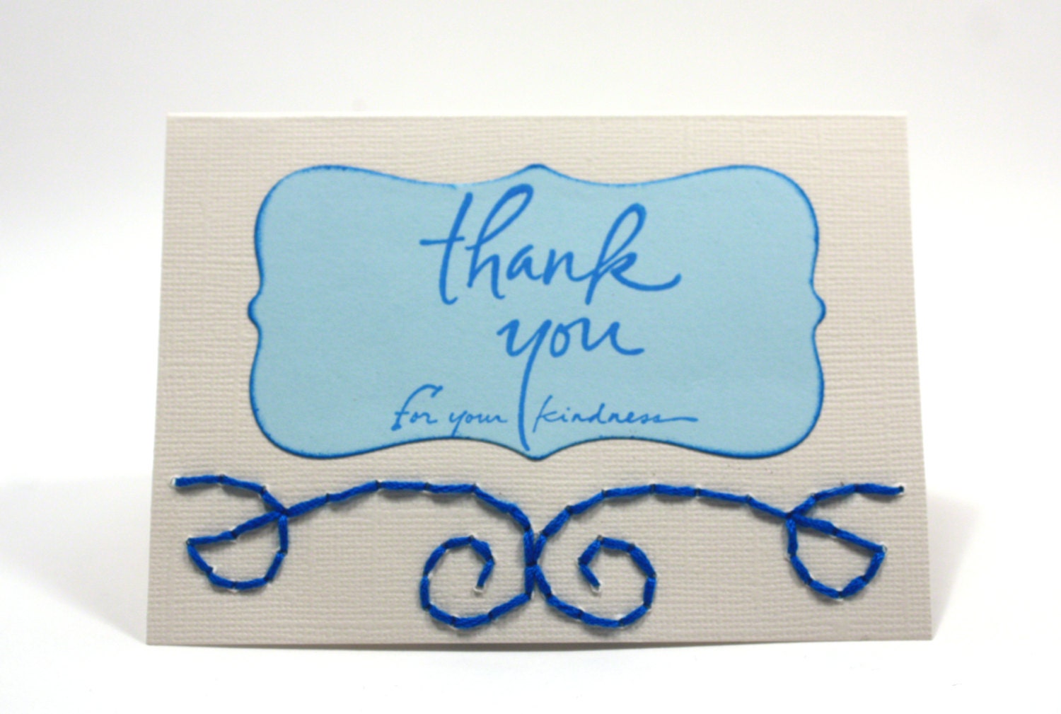 Thank You Card, Hand Made Stitched Cards, Blue Notecards,  (Set of 6)