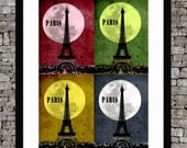 Paris Eiffel tower Pop Art - Retro minimalist digital art poster print 11"x17"- Vintage France illustration travel print poster.