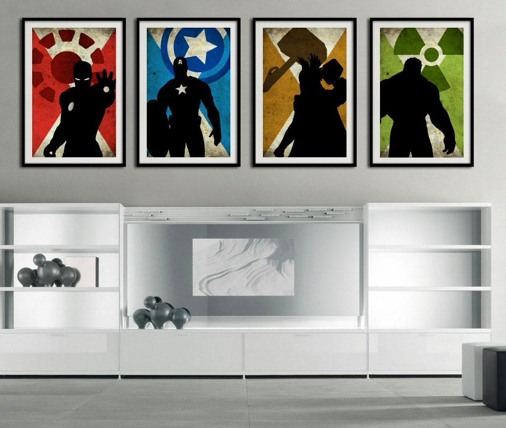 The 4 Avengers - Captain america, Ironman, Hulk, Thor - super hero minimalist art movie poster prints 4 x 11"x17"