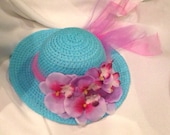 Sun hat, Tea Party hat, tea party prop, blue, purple and pink hat - Ready to Ship - Kentucky Derby
