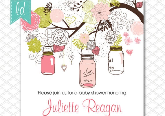 Mason Jar Invitation Printable Pink and Green - Custom for Any Occasion - Wedding - Birthday - Baby Shower
