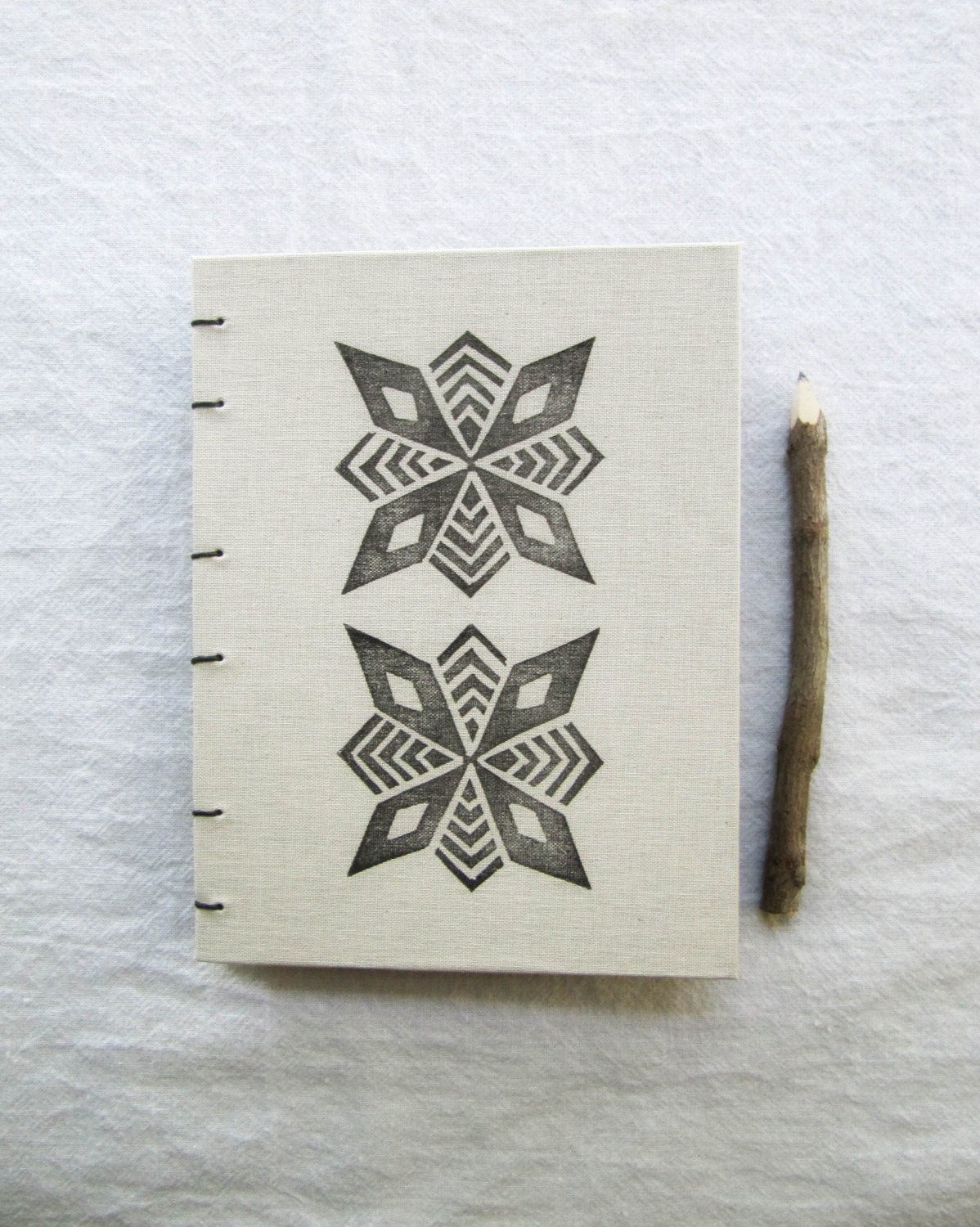Tribal Notebook, Coptic Stitch, Hand Bound, Fabric