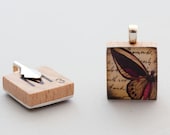 Pink and Brown Butterfly With Writing - Scrabble Tile Pendant - PhotographybyMonica Pink and Brown Butterfly With Writing - Scrabble Tile Pendant - PhotographybyMonica