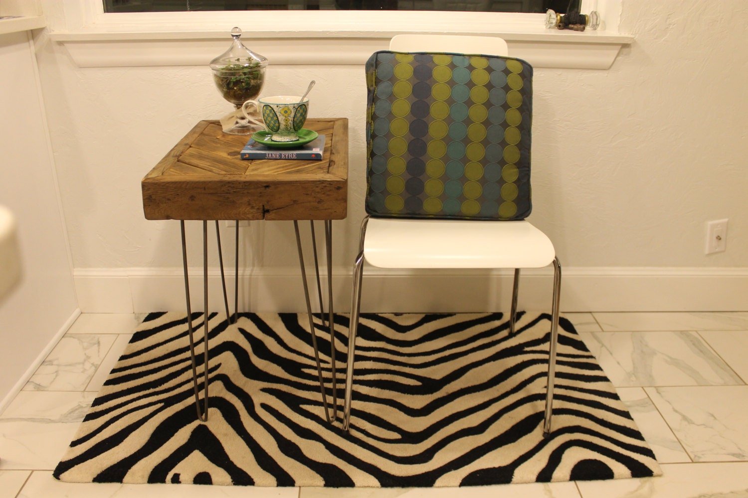 Chevron Reclaimed Wood Side Table on Hairpin Legs "The Catherine"  - Made to Order