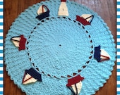 Round Nautical Rug OOAK Sailboat Large Nursery Decor Thick, Soft Crochet 36" Area Rug (Sea in Popsicle Blue) Many Colors- Mat Housewares - OnceUponACraft4U Round Nautical Rug OOAK Sailboat Large Nursery Decor Thick, Soft Crochet 36" Area Rug (Sea in Popsicle Blue) Many Colors- Mat Housewares - OnceUponACraft4U