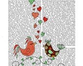 ON SALE Love Birds Original Illustration Giclee Print Digital Art Nursery Print Baby Nursery Childrens Art Valentines Day Gift wall decor h
