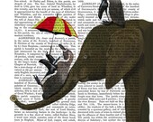 ON SALE Elephant and Penguins Digital Illustration Giclee Art Print Mixed Media Poster wall art wall decor Wall Hanging kids room nursery a