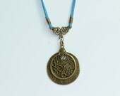Vintage style watch clock charms leather necklace ,   charm - Love beyond the moon and stars , men leather necklace