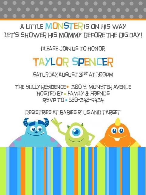 Printable Baby Shower Invitations, Baby Monsters Inc