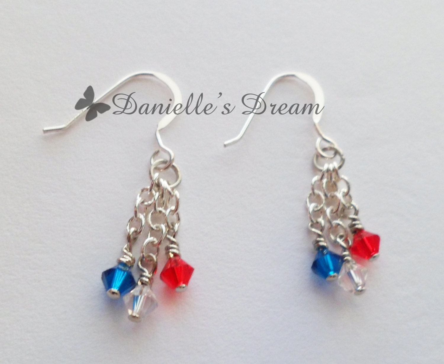 Patriotic - Red, White and Blue Crystal - Dangle Earrings