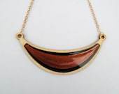 Crescent Statement Necklace - Laser-Cut Acrylic and Wood with Resin and Copper Pigment Powder - Metallic