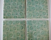 Turquoise & Ivory Swirled Tile Coasters - Set of 4