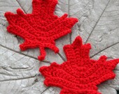 SALE Maple leafs coasters (set of 2) / crocheted maple leaf coasters / choice of colours - SassySudburySisters