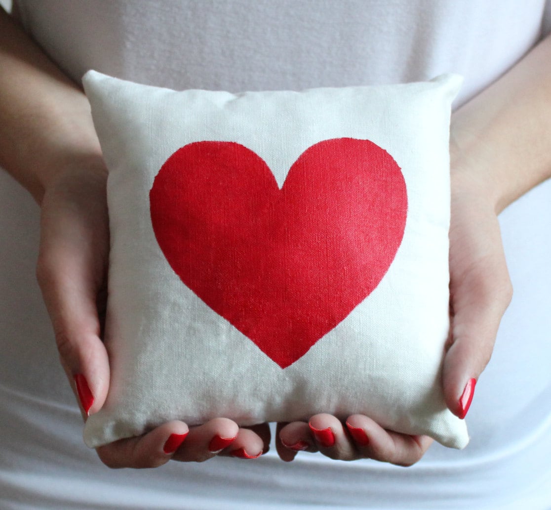 Red Valentine Heart Pillow FREE SHIPPING by PAINTisLOVE on Etsy