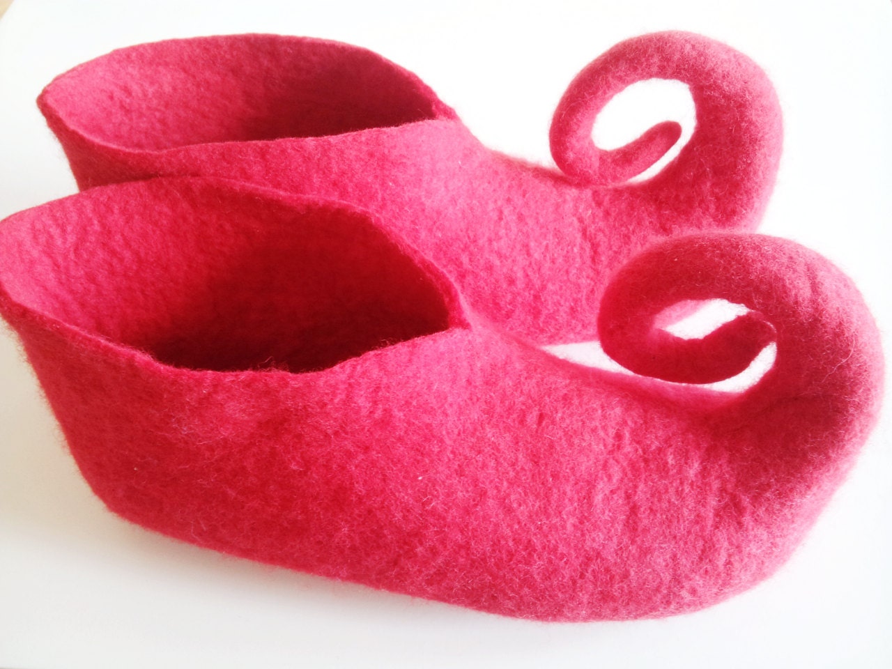 Unique Hand Felted Merino Wool Slippers. Red Elf / Fairy Shoes Made to Order.UK Sizes 3-7 (adult) Valentines Gift