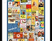 MOVIES of the 50s / Collectible Collage Art / 13"x19" (330x483mm) Large Wall Print / Retro / Educational / Nostalgic / Blue - Multicolor