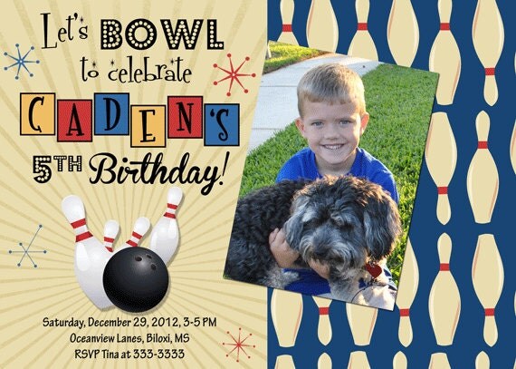 Retro Bowling Birthday Party Invitations - printable Il_570xn