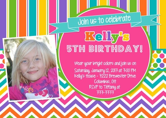 Bright Bold Patterned Birthday Party Invitation - Printable Il_570xn