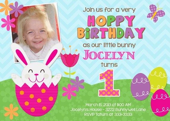 Bunny Easter Egg Birthday Invitations - printable Il_570xn