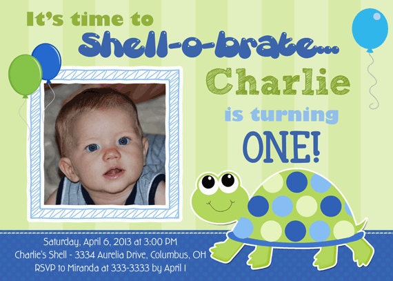 Turtle Shellobration Blue & Green Birthday Party Invitations - printable Il_570xn