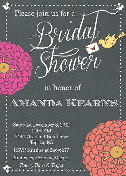 Chalkboard Look Mums with Bird Bridal Shower Invitation - Printable Il_570xn