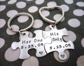Personalized Puzzle Piece Key Chain Duo - Hand Stamped Stainless Steel SHIPPED in 10-14 Days SHIPPING TIME 3-5 Days