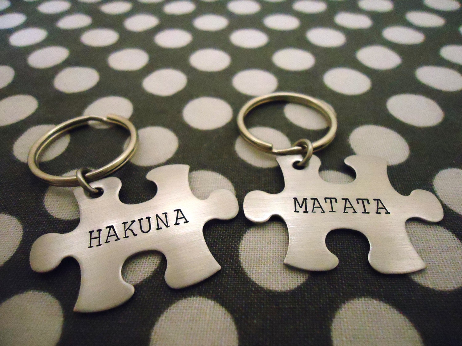 Personalized Puzzle Piece Key Chain Duo - Hand Stamped Stainless Steel SHIPPED in 10-14 Days SHIPPING TIME 3-5 Days