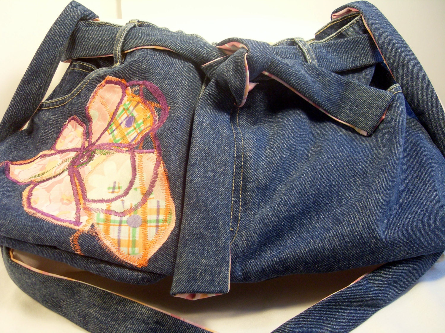 Boho Hippie Retro Handmade Recycled Denim Handbag Tote Cross Body Shoulder Bag Purse