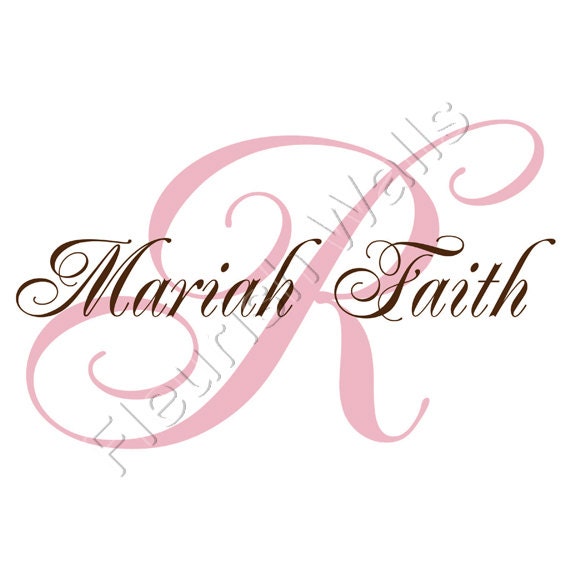 Baby Girl Nursery Wall Decal - Elegant Script Monogram Personalized Initial And Name For Girls Or Boys Room Vinyl Wall Art 22H x 36W GN005