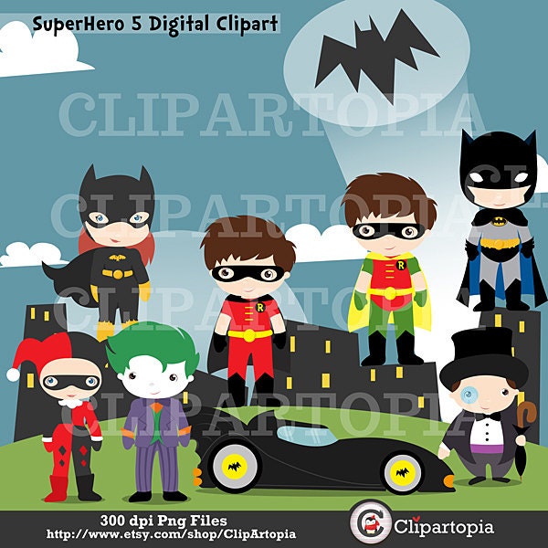 Superhero 5 Digital Clipart For Personal and Commercial Use / INSTANT DOWNLOAD Il_170x135