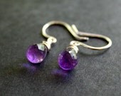 Amethyst Drop Earrings Small, Delicate Purple Sterling Silver Earrings - Amethyst Jewelry