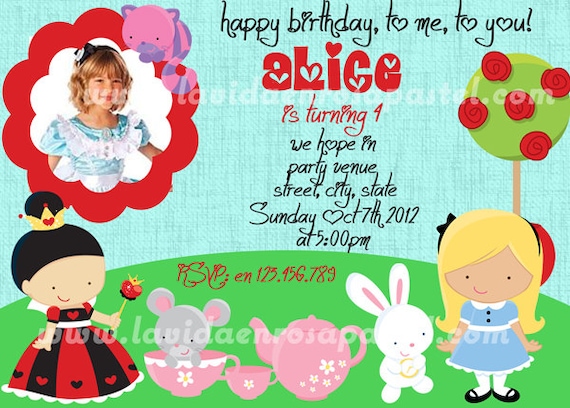 Alice in Wonderland Invitation - Printable Party Invitation Design Il_570xn