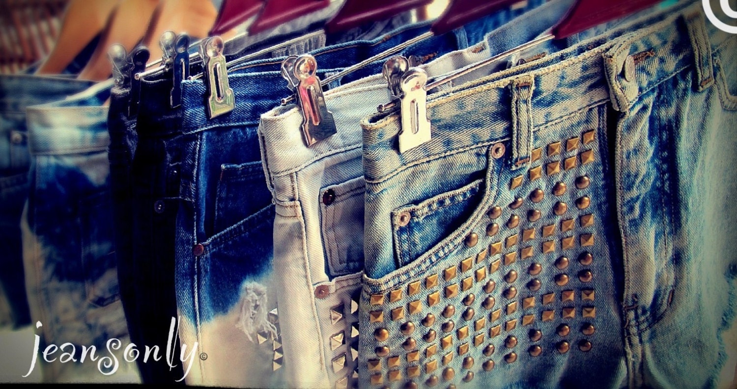 MADE TO ORDER vintage high waisted studded denim cut off shorts by Jeansonly