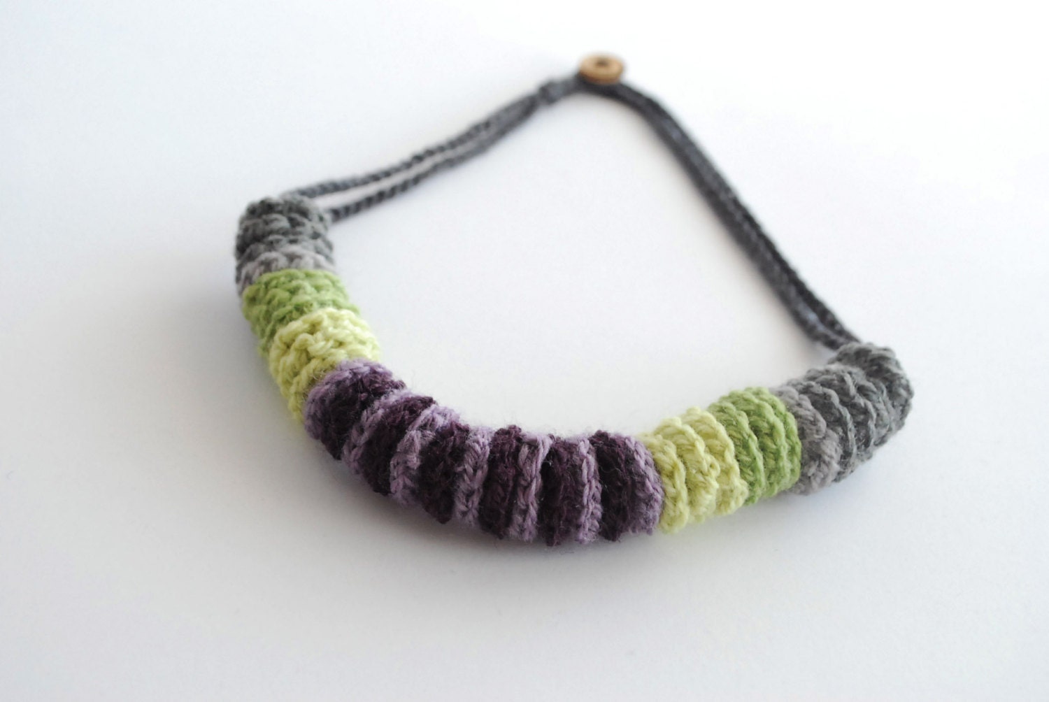 Crocheted Necklace in Shades of Green and Purple for Women and Teens Fashion accesory