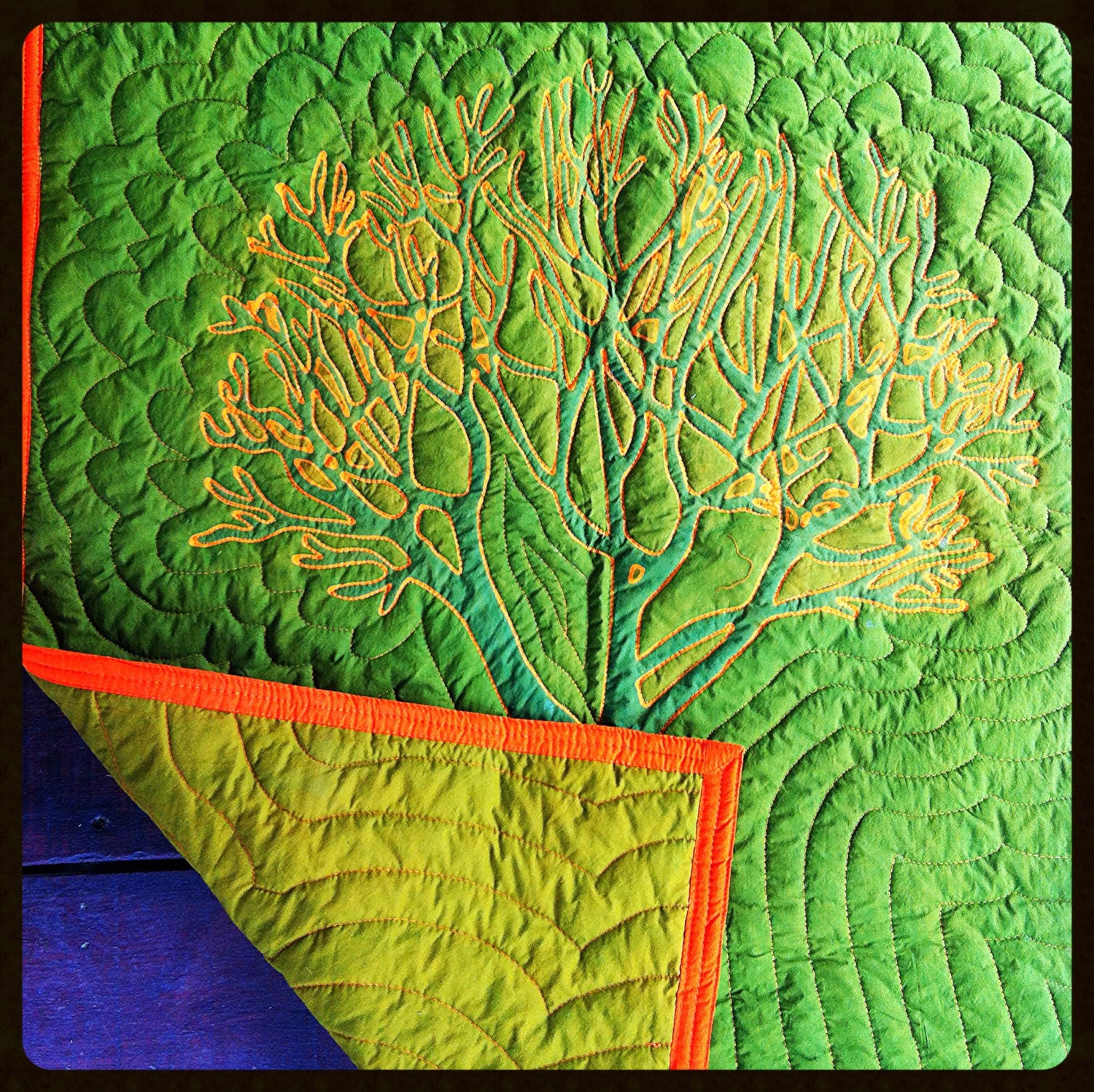 Hand batik baby tree crib quilt