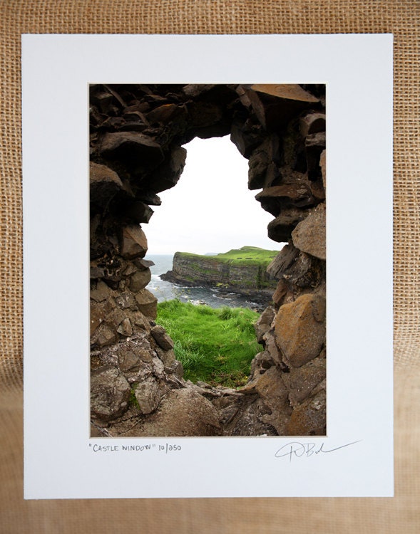 Overstock Sale, Ireland Photograph, 5x7.5" Matted Print, 20% Off- "Castle Window",  Limited Edition Print
