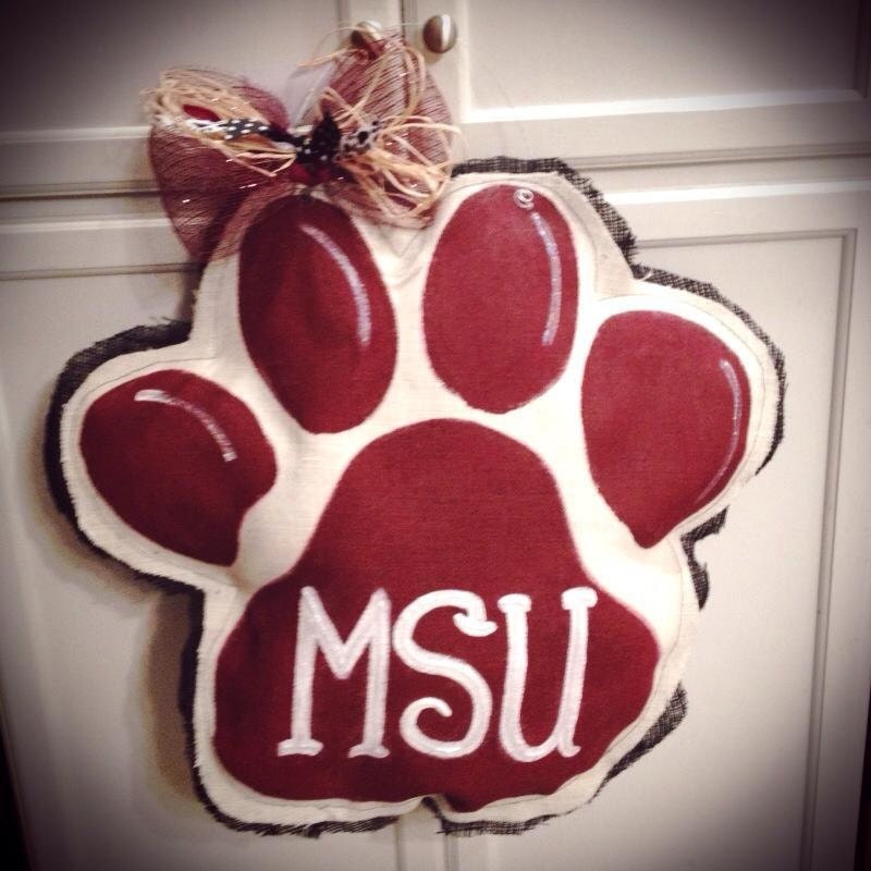 Mississippi State Burlap Paw Door Hanger, or any team
