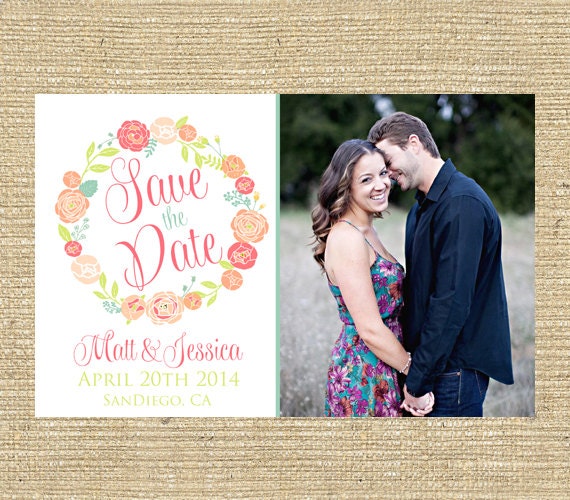 Grand Opening Sale - Engagement Save the Date Photo Announcement Fuchsia Floral - Printable File