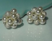 Bridal Pearl Cluster Earrings, bridal stud earrings, wedding, bride, elegant cluster earrings, Katherine's Clusters
