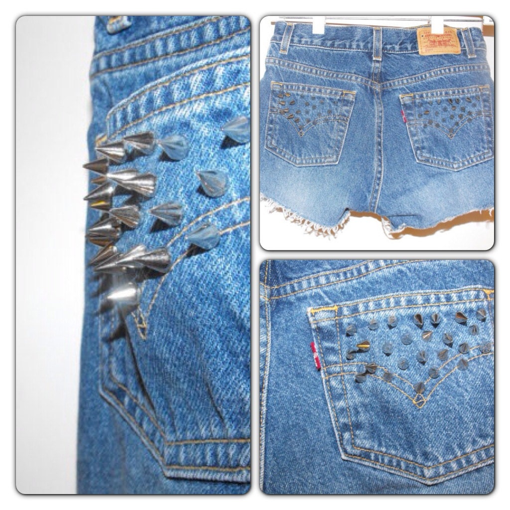 Handmade Upcycled Spiked Levis Booty Shorts - Additional Sizes and Custom Studding Available