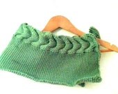 Knit Horseshoe Cable Scarf, Green Tunisian Crochet Cable Cowl gift by Knit Blossom