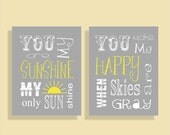 You are my Sunshine Wall Art, Nursery Art, Gray and Yellow, Sunshine Print, Digital Download