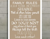 Family Rules Sign, Wall Art Print, In this house we do, Customizable Family Rules